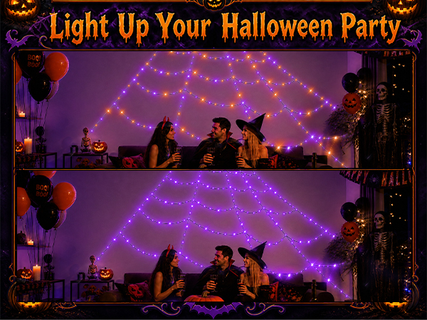 Halloween Decorations Outdoor Spider Web Lights with Glowing Spider