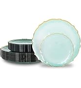 Lullaby 100pcs Translucent Green Plastic Plates with Gold Rim, Fancy Lace-Edged Disposable Plates...