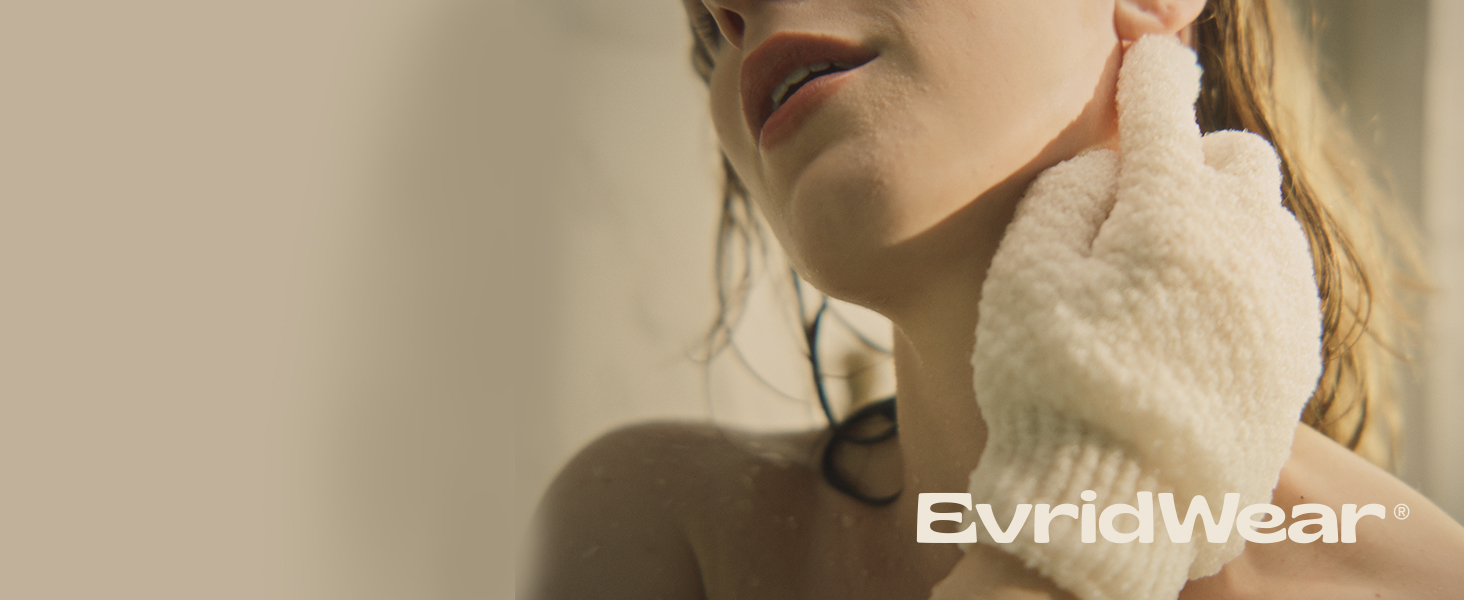 evridwear, exfoliating, bath gloves, light
