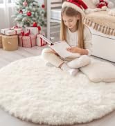 OLANLY Ivory Round Rugs for Bedroom - Machine Washable, 4x4 Feet Circle Area Rugs for Living Room...