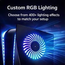 PS5 faceplate with blue RGB LED lighting highlighting custom lighting effects
