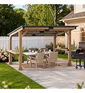 SUNJOY 12' x 10' Grill Gazebo, Outdoor Cedar Wood BBQ Pavilion Backyard Hot Tub Gazebo with Hardt...