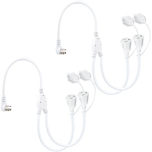 90-Degree Flat Plug 1 to 2 Way Power Splitter Extension Cord