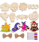 Max Fun 60PCS Halloween Wooden Slices Cutouts Ornaments DIY Crafts Unfinished Pre-drilled Natural...