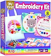 KRAFUN Beginner Embroidery Kit for Kids & Adults - Learn to Stitch Starter Set with 7 Pre-Printed...