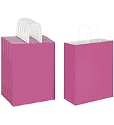 Oikss 50 Pack 10x5x13 Fuchsia Pink Kraft Paper Bags with Handles Bulk for Birthday Party Favors G...