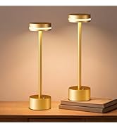 FUNTAPHANTA 2 Pack Gold Modern Cordless Table Lamp Rechargeable, Aluminum Touch Lamp & 4000mAh Ba...
