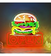RuCvixkt Burger Open Neon Sign-LED Light Signs for Wall Decor, Hamburger Light Up Open Signs for ...