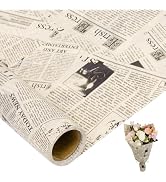 Larcenciel Vintage Newspaper Tissue Paper Roll | 17"x33', Beige Black Old News Print Wrapping Tis...