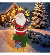 Solar Christmas Lights Outdoor Garden Stakes, 28in Metal Santa Claus Yard Signs with LED String L...