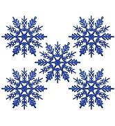 Naler 24pcs Plastic Snowflake Ornaments, Dark Blue Snowflake Ornaments Glitter Snowflake Ornament...