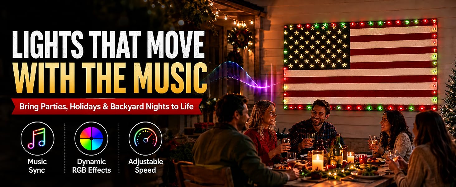 smart led American flag lights music sync
