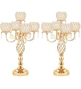 Kehail 5-Arm Crystal Candelabra Centerpiece 23.2" Tall - Elegant Candle Holder Stand with Crystal...