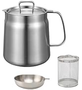 Sonhomay Stainless Steel Oil Filter Pot, 68oz Oil Strainer Pot Bacon Grease Container with Fine M...