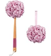 AmazerBath Shower Sponge Loofah Back Scrubber, PE Soft Mesh Loofah Body Scrubber with Long Wooden...