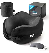 PEUJEW Neck Pillow Travel Pillow - 100% Pure Memory Foam Airplane Pillow with Adjustable Clasp & ...