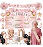 80th Birthday Decorations for Women 31PCS Rose Gold 80th Party Decorations Banner, 1946 Bday Back...