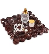 HESHIBI Square Marble Decorative Tray with Scalloped Edge,Luxury Natural Stone Bathroom Vanity Tr...