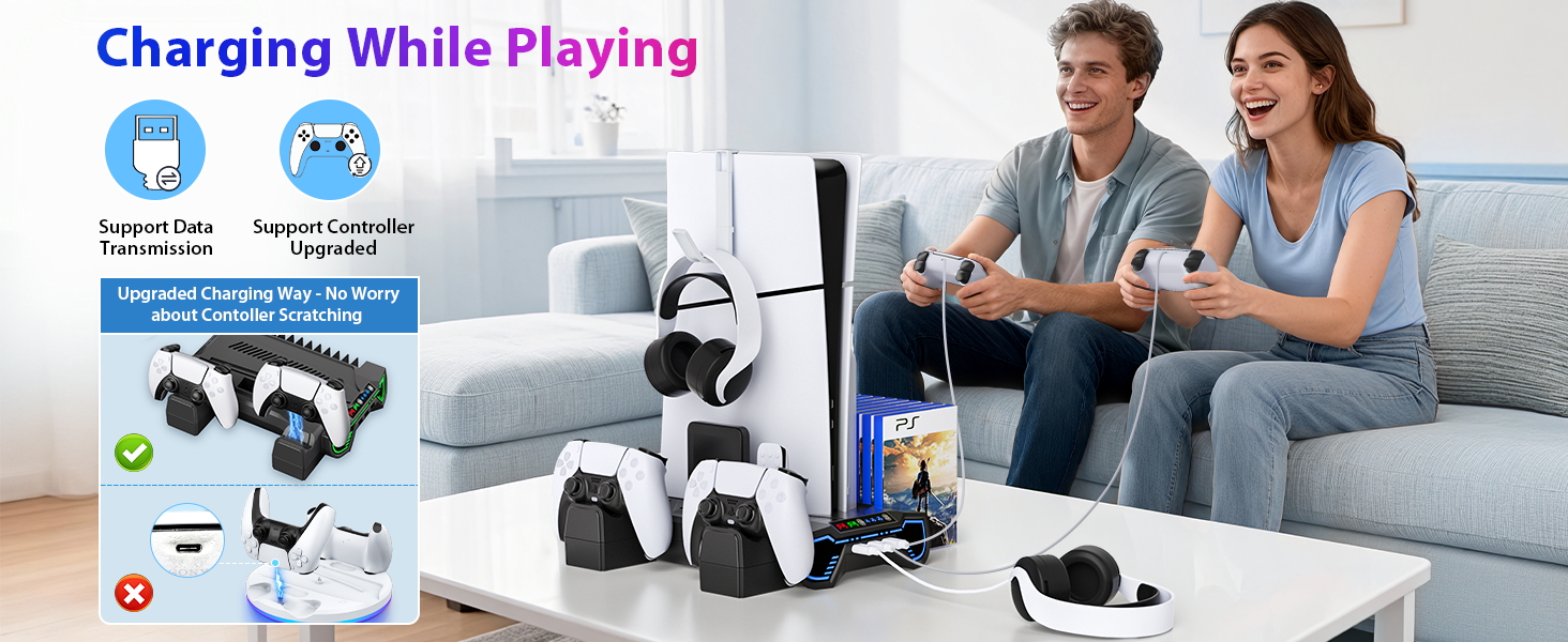 playstion 5 cooling stand with cooling fan and controller docking station