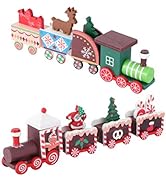 NUOBESTY 2Pcs Wooden Christmas Train Set Toy Cake Toppers Under Christmas Tree Decorations Christ...