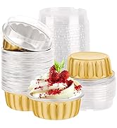 EUSOAR Aluminum Foil Cupcake Baking Cups, Gold 50 Pack 8oz Disposable Aluminium Creme Brulee Rame...
