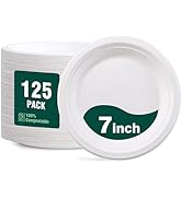 DaYammi 100% Compostable Paper Plates 7 Inch, 125-Pack Heavy Duty Paper Plates Bulk,Biodegradable...