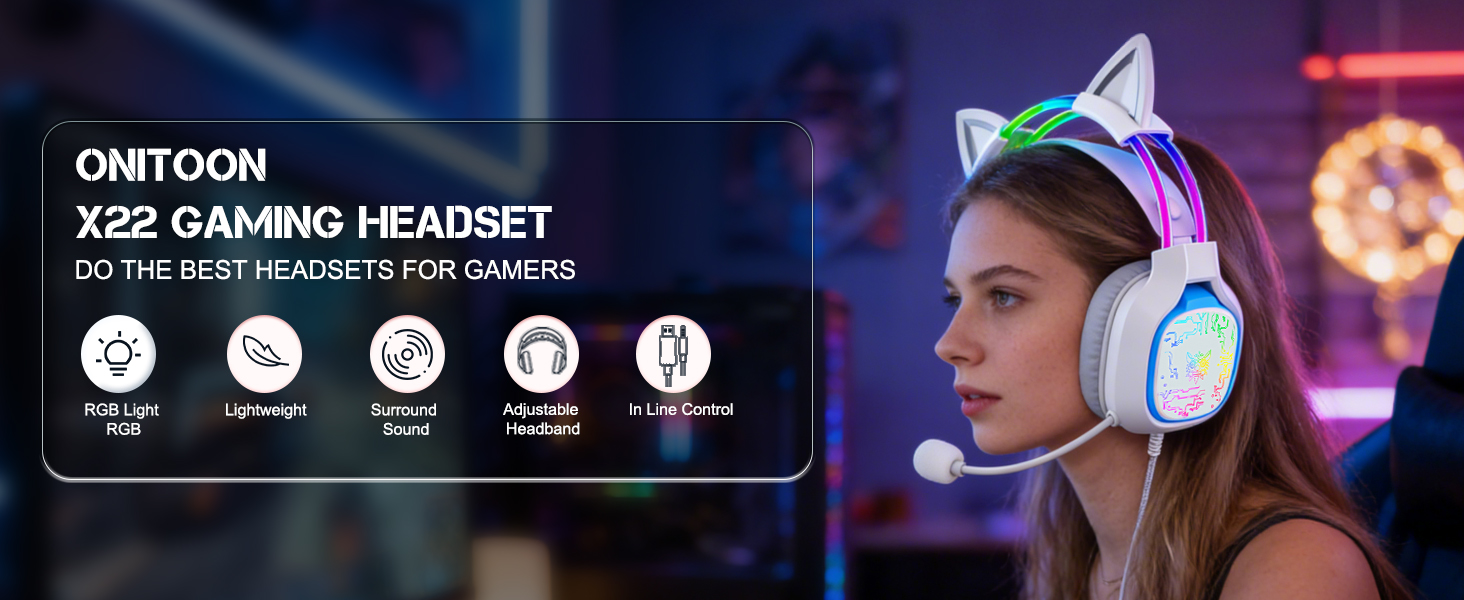 ONITOON X22 Cat Ears Gaming Headset