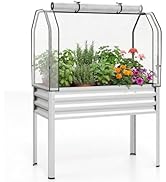 Giantex Raised Garden Bed with Legs & Greenhouse Cover, 44x20x60 Elevated Metal Planter Box with ...