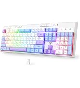 RisoPhy Wireless Gaming Keyboard, Tri-Mode BT5.0/2.4GHz/USB-C, RGB Light up Backlit Keyboards, Cu...