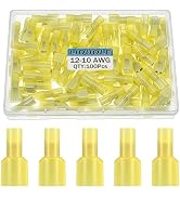 LIDUOLE 100Pcs 12-10 AWG Nylon Male and Female Spade Connectors Insulated Yellow Quick Disconnect...