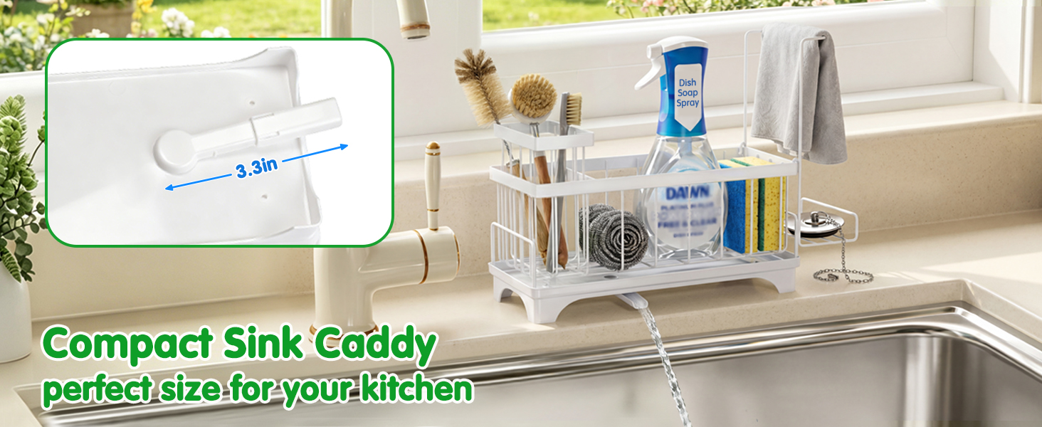 Compact Sink Caddy with Detachable Brush Holder and Towel Rack