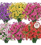 Besteek 20 Bundles Artificial Flowers for Outdoors Decoration Fake Silk Flowers UV Resistant Faux...