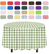 SietDESEO 2 Pack Sage Green Gingham Tablecloth Round 84 x 84 Green and White Checkered Table Clot...