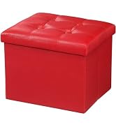 AmasSmile Ottoman with Storage,17" Folding Leather Foot Rest Chest,Red | Storage Ottoman Foot Res...