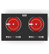 VBGK 2 Burner Electric Cooktop,110V 2400W Electric Stove Top with Touch Control,9 Heating Level,T...
