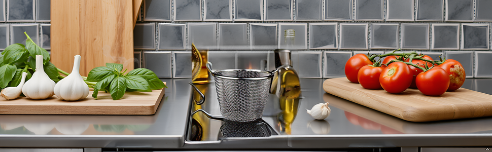 A kitchen counter with various pasta shapes and a product in the center.