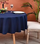 MEANMOY Navy Blue 210 GSM Water & Stain Resistant Round Tablecloth for Circle Table - Solid 60 In...