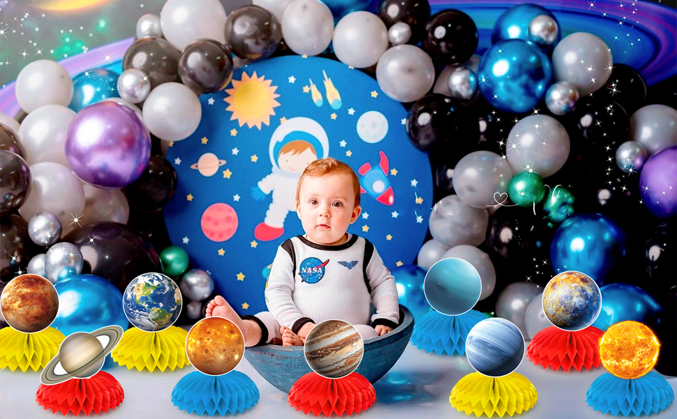 space solar system themed honeycomb centerpieces