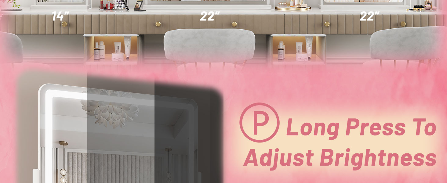 Vanity Mirror with Lights, 18"×14" LED Makeup Mirror with Light, Smart Touch with 3-Color Lighting