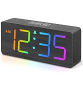 DreamSky Wooden Digital Clock for Bedroom Desk - RGB Loud Alarm Clock for Heavy Sleepers with Vol...