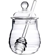 Lawei Honey Jar with Dipper and Lid Glass - Heat-Resistant 10 oz Beehive Honey Pot for Store Hone...