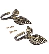 Hicello 2Pcs Curtain Tieback Hooks Multifunctional Wall Hook Bronze Vintage Leaf Design