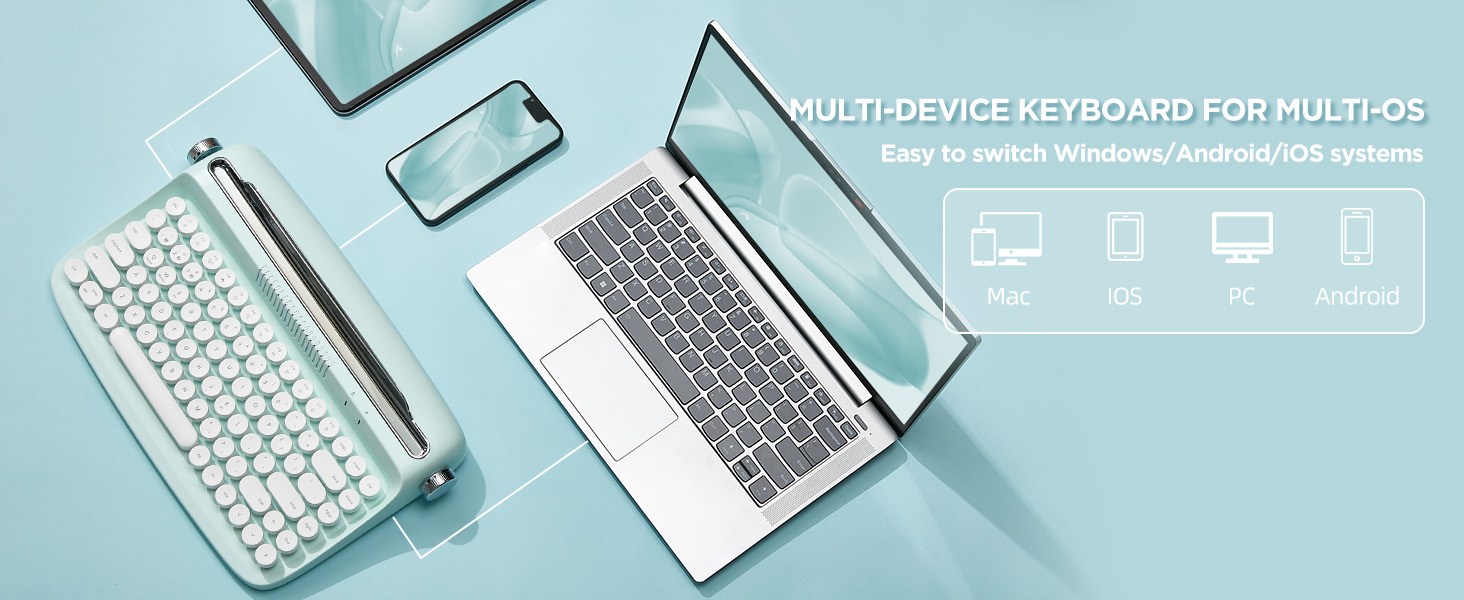 YUNZII ACTTO B303 Wireless Typewriter Keyboard, Retro Bluetooth Aesthetic Keyboard