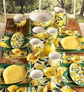 Kitchen ceramic collection themed and shaped like lemons are nicely placed on a dining table