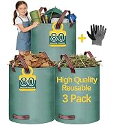 3 Pack 80 Gallon lawn leaf bags leaf bags yard waste bags,Gardening gloves included,Collect falle...