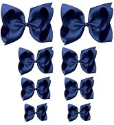 Oaoleer 8PCS Hair Bows for Girls Navy Blue Grosgrain Ribbon Boutique Bow Alligator Clips Hair Acc...