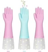 KAQ Rubber Kitchen Dishwashing Gloves - 3 Pairs Reusable Household Cleaning Gloves with Cotton Li...