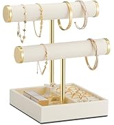 Lolalet 2-Tier Bracelet Holder Organizer, PU Jewelry Display Stand -Beige | Easy-Clean Jewelry Ho...