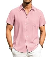 Alimens & Gentle Mens Linen Shirts Short Sleeve Button Down Shirts Wrinkle Free Casual Vacation B...