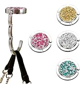 BAWEN 4 PCS Foldable Purse Hook, Women's Handbag Hangers - Multicolor Rhinestones Bag Table Hange...